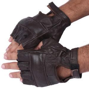 klauss brown leather half finger gloves – premium riding & fitness wear