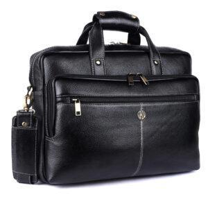 klauss 15 inch single compartment leather bag – premium office classic black