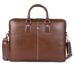 klauss 16 inch brown leather laptop bag – single compartment brushwood