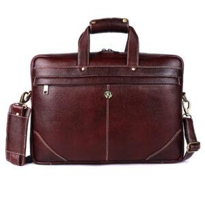 klauss executive 16 inch leather laptop messenger bag streamlined single compartment brown