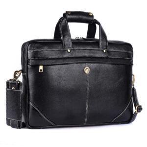 klauss executive 16 inch leather laptop messenger bag streamlined single compartment