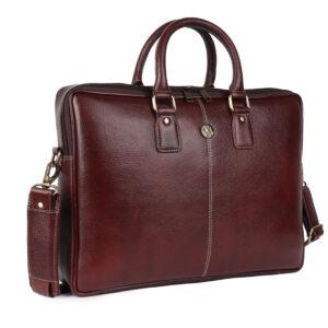 klauss 16 inch brown leather laptop bag – single compartment brown