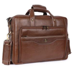 klauss executive 16 inch genuine leather briefcase double compartment & signature pocket brushwood