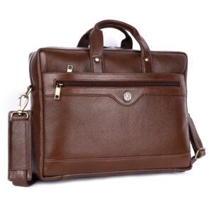 klauss 16 inch brown leather laptop bag – single compartment brushwood