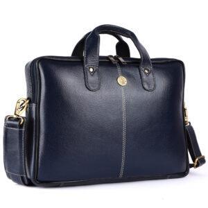 klauss 14 inch brown leather laptop bag – classic style, modern functionality blue