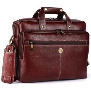 klauss 15 inch single compartment leather bag – premium office classic brown
