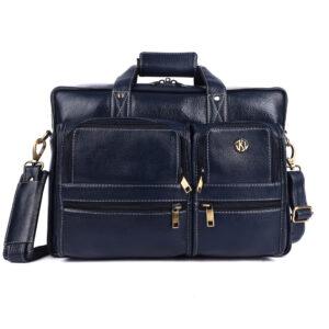 klauss executive 16 inch leather messenger bag ultimate organizer navy blue