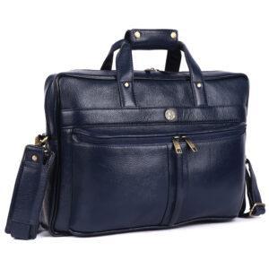 klauss 15 inch single compartment leather bag – executive edition navy blue