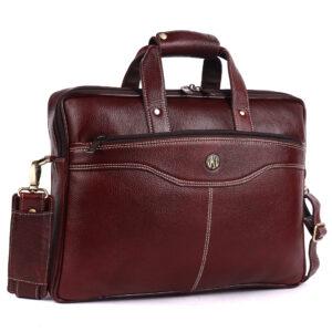 klauss executive 15 inch leather laptop briefcase streamlined single compartment brown